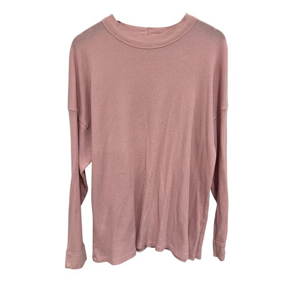 PINK Victorias Secret Thermal Top Size Large Crewneck Long Sleeve Waffle Knit - Picture 1 of 7